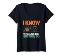 Mujer Sí, sé lo Que Todos los Botones Hacen DJ Fans Sound Engineer Camiseta Cuello V
