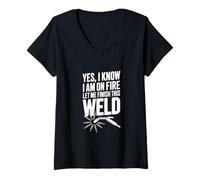 Mujer Sí, sé Que Estoy en Llamas, déjame terminar Esta Soldadura Camiseta Cuello V