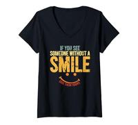 Mujer Si Ves a Alguien sin una Sonrisa, Dale la Tuya Camiseta Cuello V