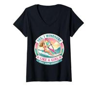 Mujer Si Yo Windsurf como Una Chica Quiero Algunas Lecciones Chiste Windsurfista Camiseta Cuello V