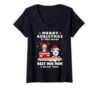 Mujer Siberian Husky Christmas To The World Best Dog Mom Xmas Camiseta Cuello V