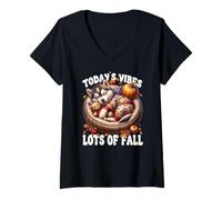 Mujer Siberian Husky Fall Vibes For Autumn Lover Husky Dog Mom Camiseta Cuello V