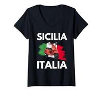 Mujer Sicilia Italia Y Ciclomotor Italiano En Sicilia Camiseta Cuello V