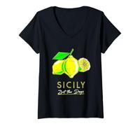 Mujer Sicilia Limón Zest Limones Sicilianos Recuerdo Verano Italia Camiseta Cuello V