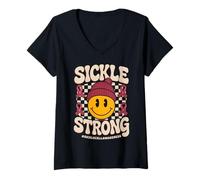 Mujer Sickle Strong - Groovy Sickle Cell Awareness Ribbon Camiseta Cuello V