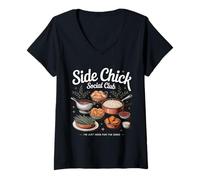 Mujer Side Chick Club Acción de Gracias Amigos Humor Cena Camiseta Cuello V