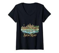 Mujer Siem Reap Camboya Travel Souvenir City Landmark Gift Camiseta Cuello V