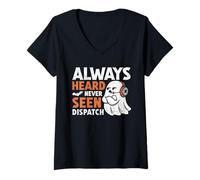 Mujer Siempre escuché y Nunca Visto Dispatch, Espeluznante Fantasma de Halloween Camiseta Cuello V