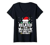 Mujer Siendo Relacionado con Mí Divertidos Pijamas De Navidad Familia Camiseta Cuello V