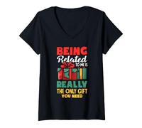 Mujer Siendo Relacionado con Mí Divertidos Pijamas De Navidad Familia Camiseta Cuello V