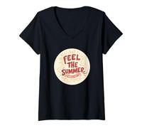 Mujer Siente el emblema del logotipo de verano Camiseta Cuello V