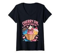 Mujer Siente la guinda con mi Amor por los Helados Mini-Me Camiseta Cuello V