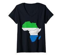 Mujer Sierra Leone Flag Africa Continent Silhouette Sierra Leoner Camiseta Cuello V