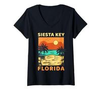 Mujer Siesta Key Beach Florida Palmera Familia Vacaciones de Verano Camiseta Cuello V