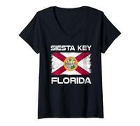 Mujer Siesta Key Florida Diseño de Bandera Siesta Key Sarasota Beach FL Camiseta Cuello V