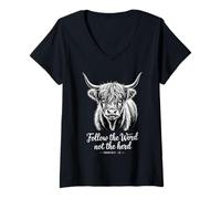 Mujer SIGA la Palabra No la Manada Versículo de la Biblia Christian Cow Camiseta Cuello V