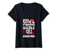 Mujer SIGA luchando contra la Anemia de células falciformes Conciencia de células falciformes Camiseta Cuello V