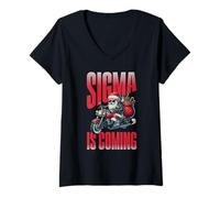 Mujer Sigma is Coming Santa Rizzmas Funny Christmas 2025 Holiday Camiseta Cuello V