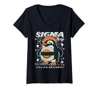 Mujer Sigma Penguin Boy Funny Italian-Brainrot Gen Z Meme Camiseta Cuello V