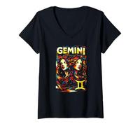 Mujer Signo de Astrología Horóscopo Gemini Zodiac Twins Cumpleaños Camiseta Cuello V