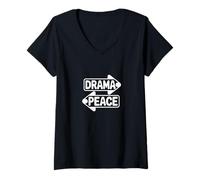 Mujer Signo de Flecha Divertido de Drama o Paz Camiseta Cuello V