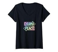 Mujer Signo de Flecha Divertido de Drama o Paz Camiseta Cuello V