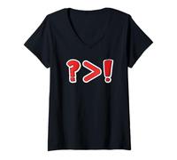 Mujer Signo de interrogación Punto de exclamación Preguntas mayores Gracioso Camiseta Cuello V