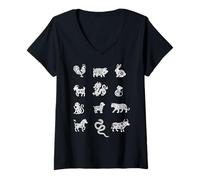 Mujer Signos de Animales del Zodiaco Chino Año Nuevo Chino Lunar Camiseta Cuello V