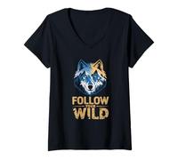 Mujer Sigue a tu lobo naturaleza salvaje Camiseta Cuello V