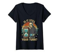 Mujer ¿Sigue Siendo tu Turno? Retro Skeleton Gamer Funny Gaming Camiseta Cuello V