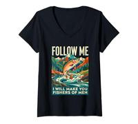 Mujer Sígueme y te haré Pescadores de Hombres Camiseta Cuello V
