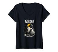 Mujer Silence Is Threatened Be The Voice Arte Pingüino Camiseta Cuello V