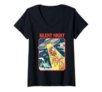 Mujer Silent Night Christmas UFO Sarcastic Retro Funny Adult Humor Camiseta Cuello V