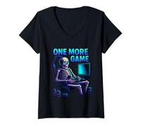Mujer Silla de Consola de Juegos Funny Gamer Skeleton One More Game Camiseta Cuello V