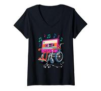Mujer Silla de Ruedas Reproductor de Casetes Música Camiseta Cuello V