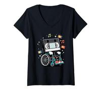 Mujer Silla de Ruedas Reproductor de Casetes Música Camiseta Cuello V