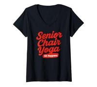 Mujer Silla Senior Yoga Balance Boost para Adultos Mayores Vintage Camiseta Cuello V