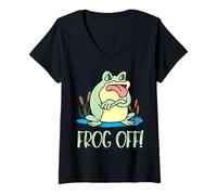 Mujer Silly Cartoon Frog Off Grumpy Frog Face Anfibios & Reptiles Camiseta Cuello V