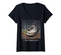 Mujer Silly Goose, Ahora Vivo aquí, mamá del béisbol Camiseta Cuello V