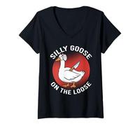 Mujer Silly Goose on the Loose Funny Animal Humor Camiseta Cuello V