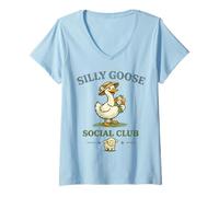 Mujer Silly Goose Social Club Lindo Ganso Divertido Animal de Granja Camiseta Cuello V
