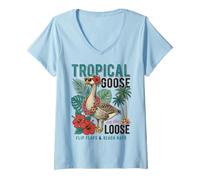 Mujer Silly Goose Tropical Goose On The Loose Camiseta Cuello V