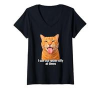 Mujer Silly Orange Cat Meme Weird Cat Face Funny Cat Tongue out Camiseta Cuello V