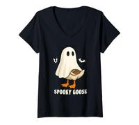 Mujer Silly Spooky Goose Halloween Funny Silly Goose Ghost Fall Camiseta Cuello V