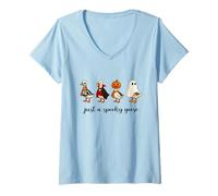 Mujer Silly Spooky Goose Halloween Funny Silly Goose Pumpkin Fall Camiseta Cuello V