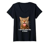 Mujer Silly Tabby Cat Meme Weird Cat Face Funny Cat Tongue out Camiseta Cuello V