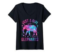 Mujer Silueta Acuarela Solo Una Chica Que Ama Elefantes Camiseta Cuello V