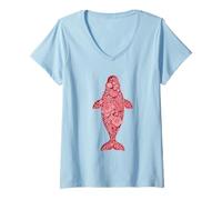 Mujer Silueta Animal Espíritu Ballena Beluga Floral Camiseta Cuello V