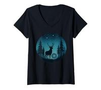 Mujer Silueta clásica de animales silvestres bosque tiro con arco reno Camiseta Cuello V