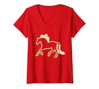 Mujer Silueta De Caballo De Fuego Año Nuevo Chino 2026 Zodíaco Lunar Camiseta Cuello V